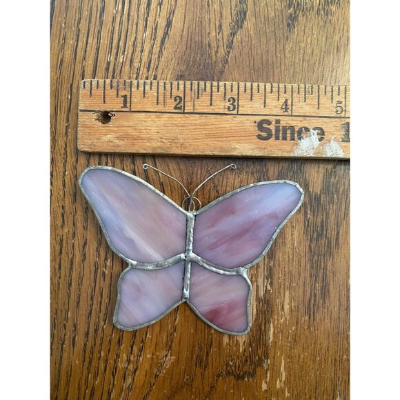 Handcrafted Stained Glass Pink Butterfly Hanger 3.5"x4.5" Window Or Wall Decor - Picture 3 of 4
